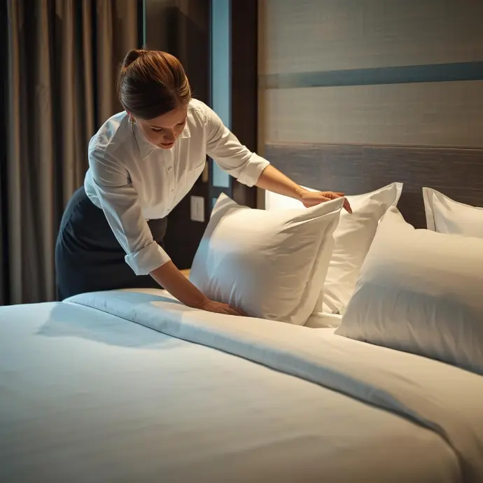 Femme de chambre Switch Air préparant une chambre d'hôtel