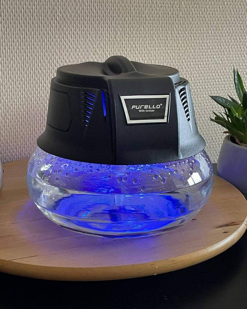 Purello, diffuseur d'huiles essentielles à froid et humidificateur, avec l'eau éclairée en bleu